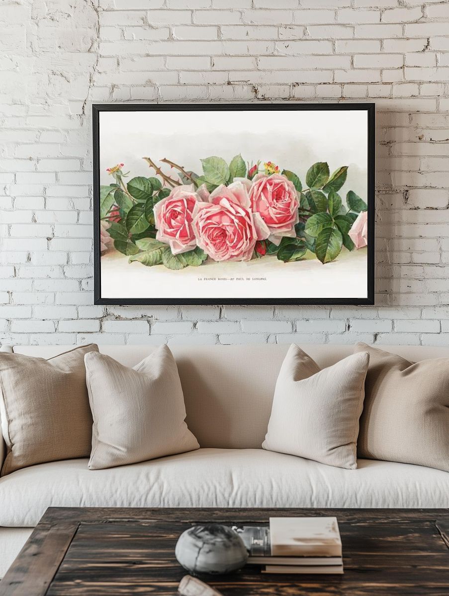 Pink Roses — Botanical Print. — room view 1