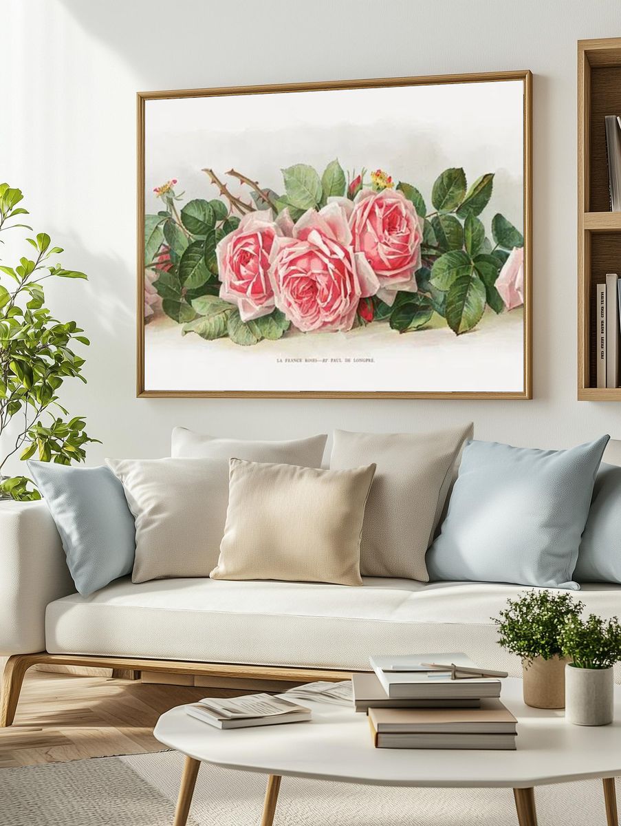 Pink Roses — Botanical Print. — room view 2