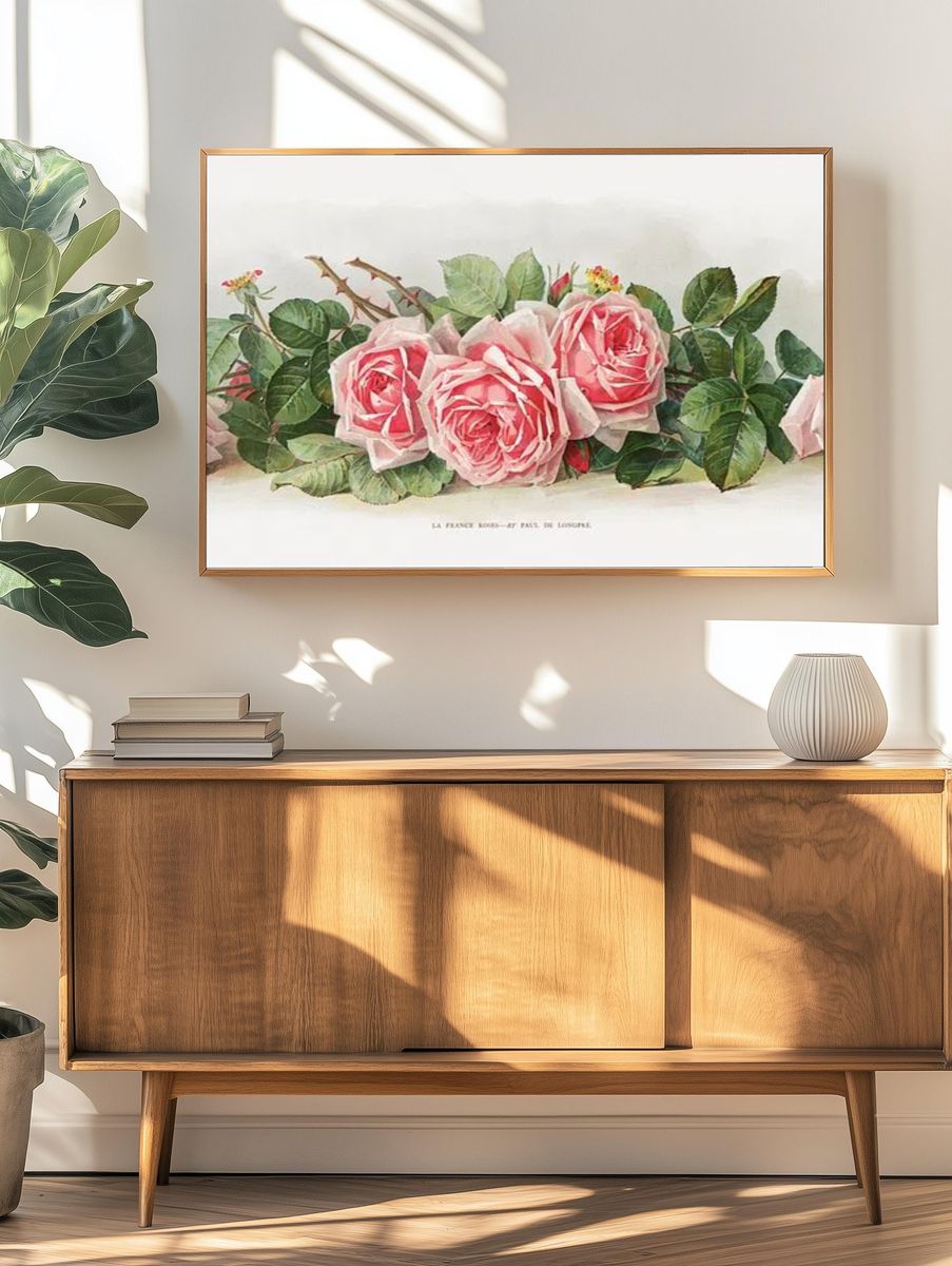 Pink Roses — Botanical Print. — room view 3