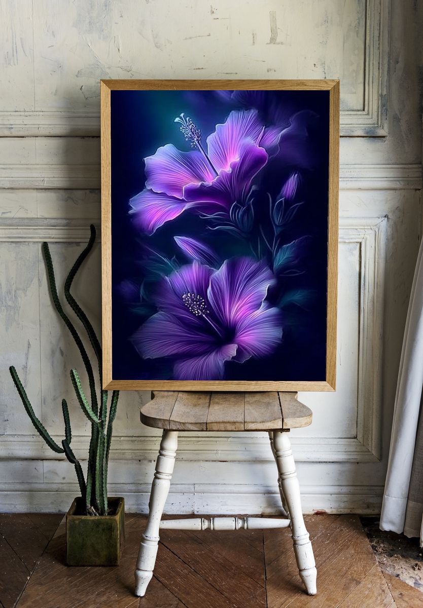 Vibrant Hibiscus Flowers — Botanical Print. — room view 1