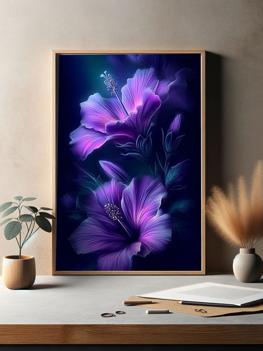 Vibrant Hibiscus Flowers — Botanical Print. — room view 2