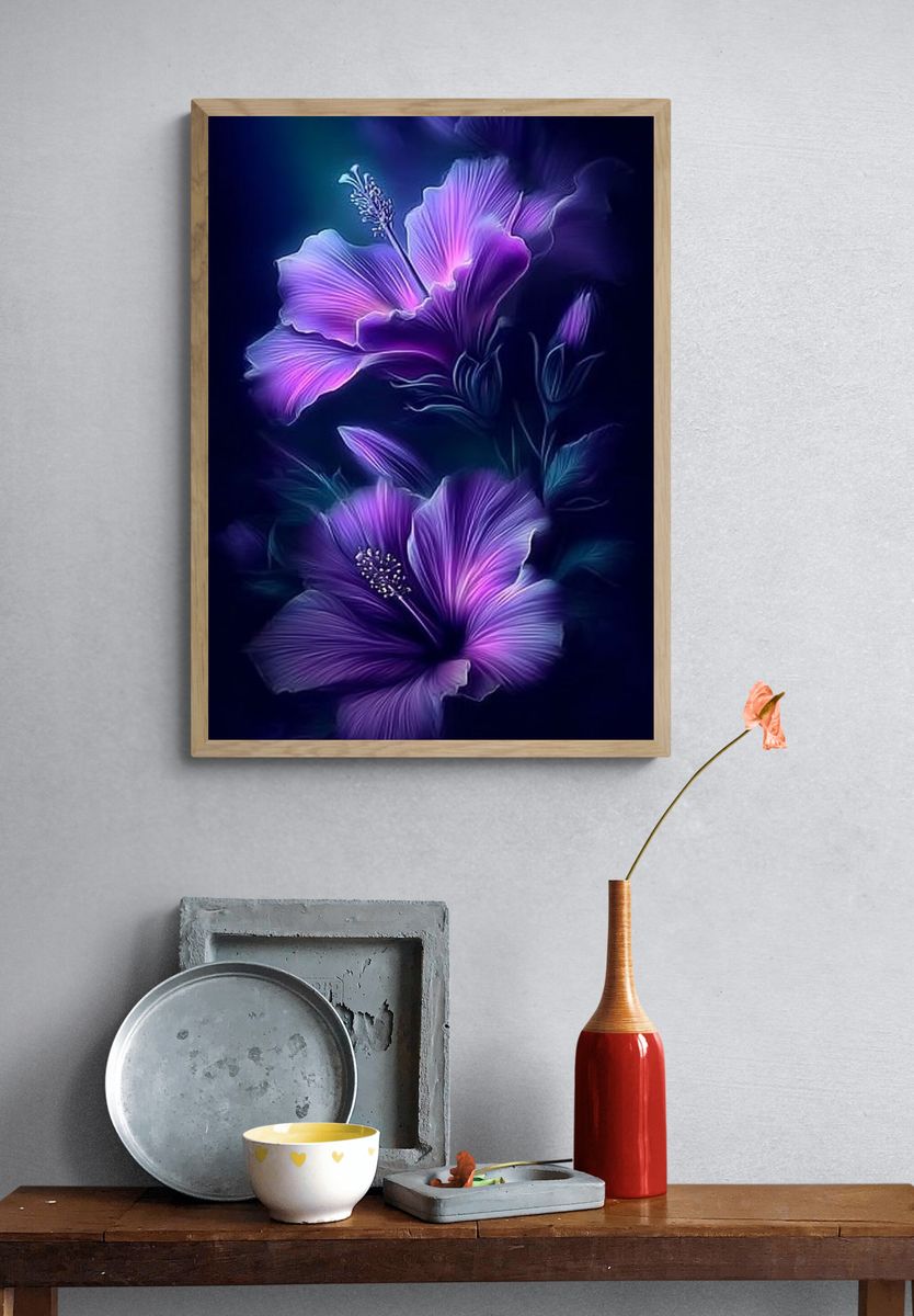 Vibrant Hibiscus Flowers — Botanical Print. — room view 3