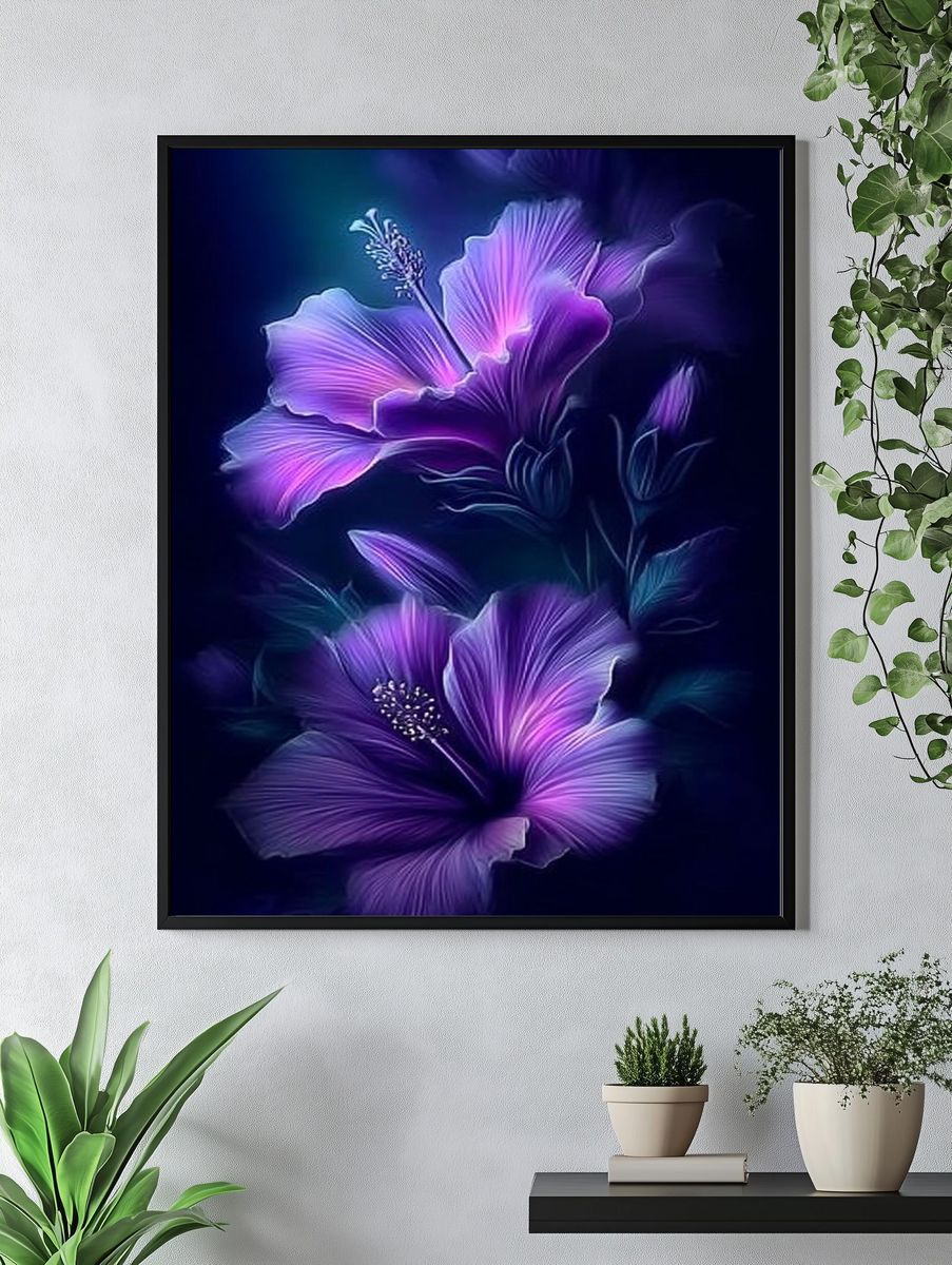 Vibrant Hibiscus Flowers — Botanical Print. — room view 4