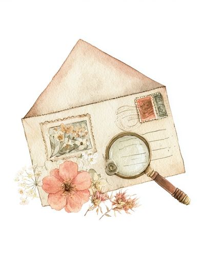 Vintage Letter and Flowers Watercolor Print.