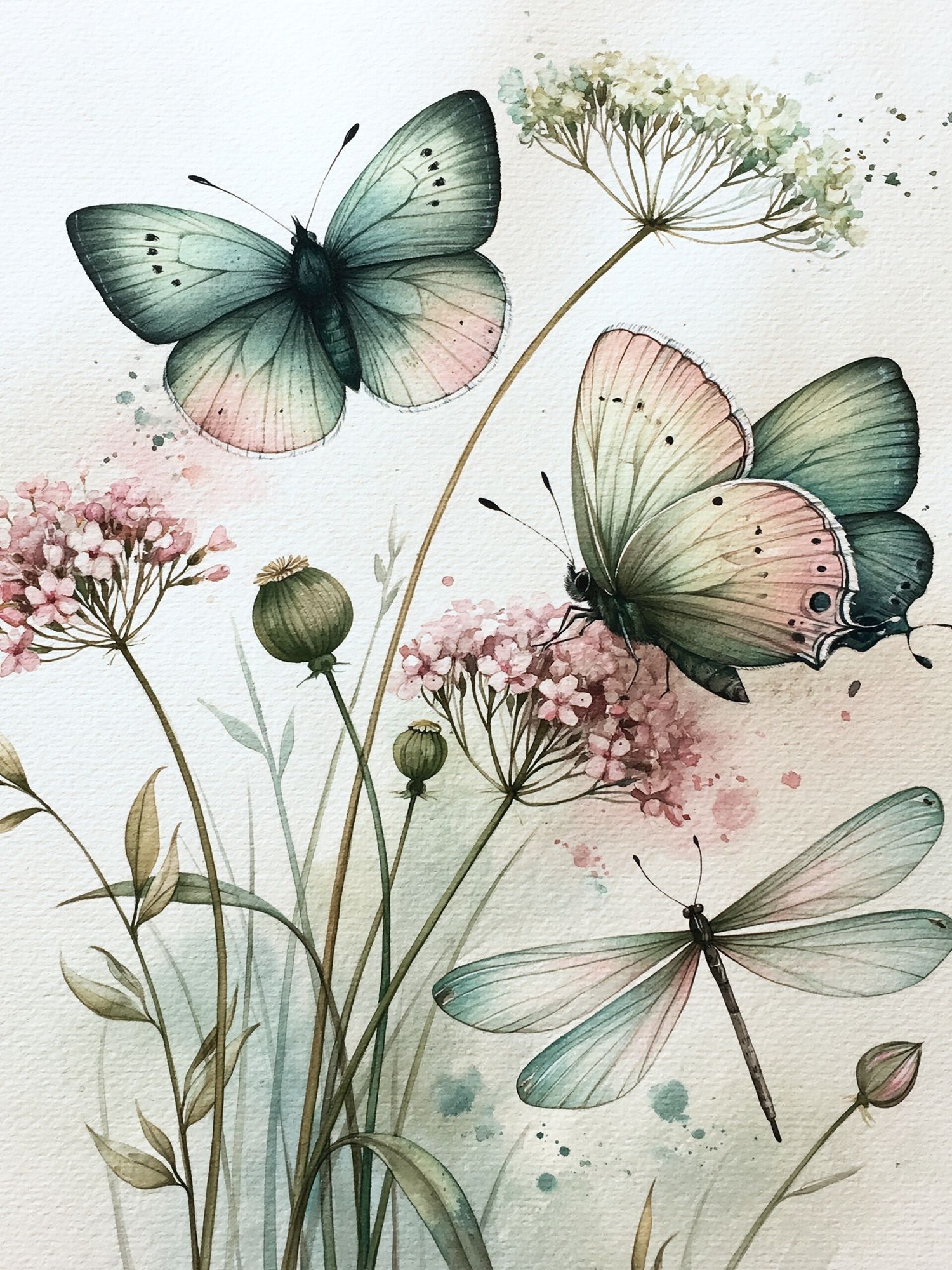 Butterflies and Wildflowers Watercolor Print. poster detail