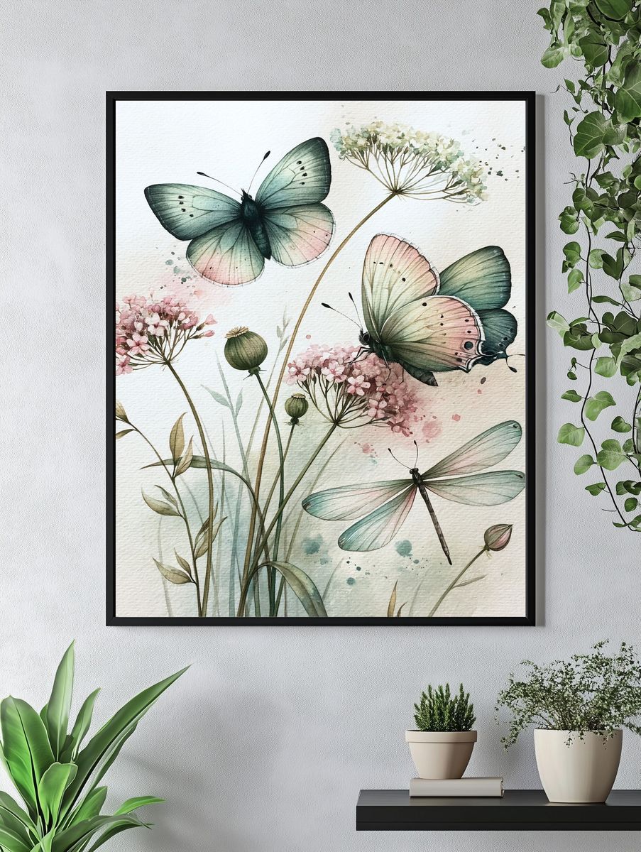 Butterflies and Wildflowers Watercolor Print. — room view 4