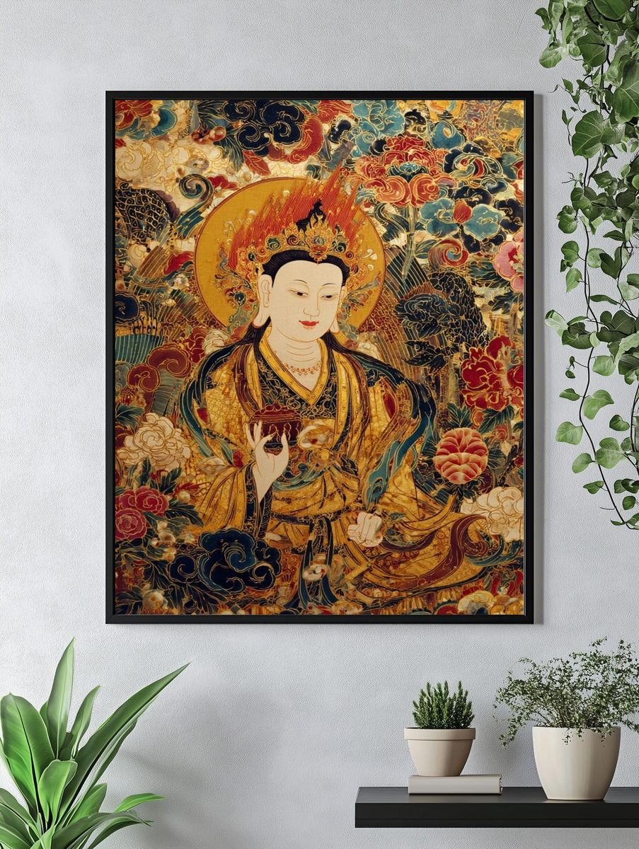 Golden Buddha Floral Surrealism Poster. — room view 4