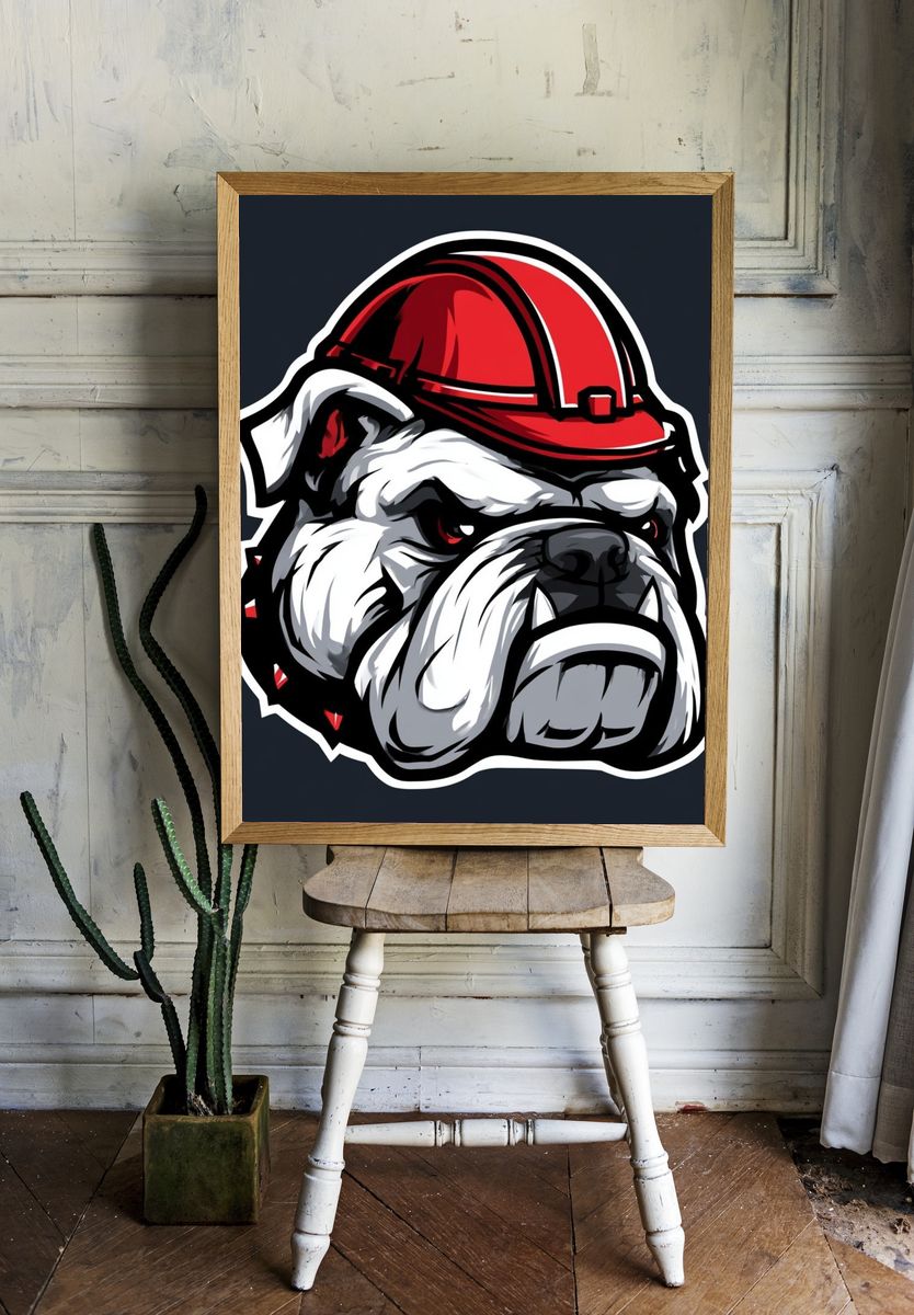 Bulldog Hard Hat Illustration Poster. room preview