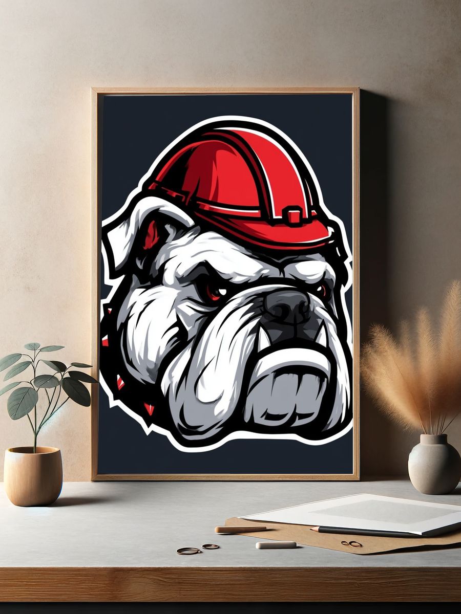 Bulldog Hard Hat Illustration Poster. — room view 2