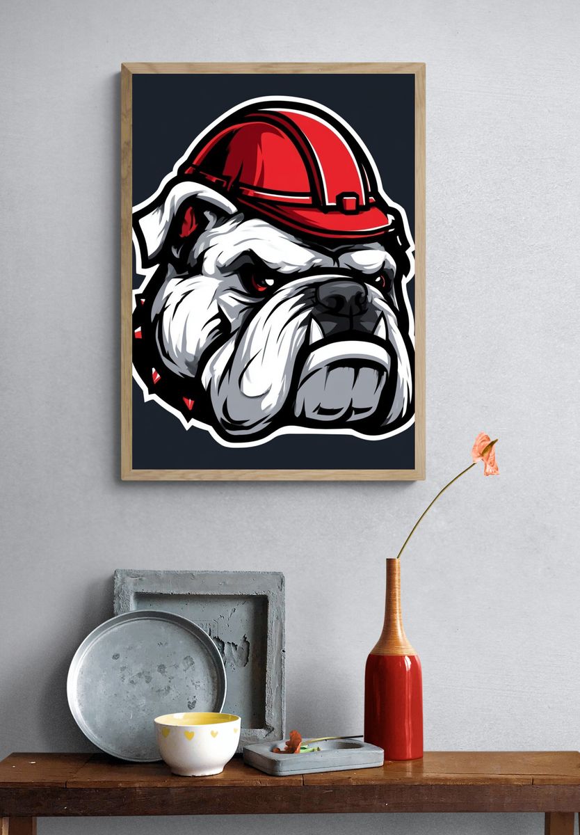 Bulldog Hard Hat Illustration Poster. — room view 3