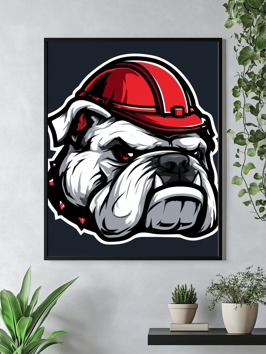 Bulldog Hard Hat Illustration Poster. — room view 4