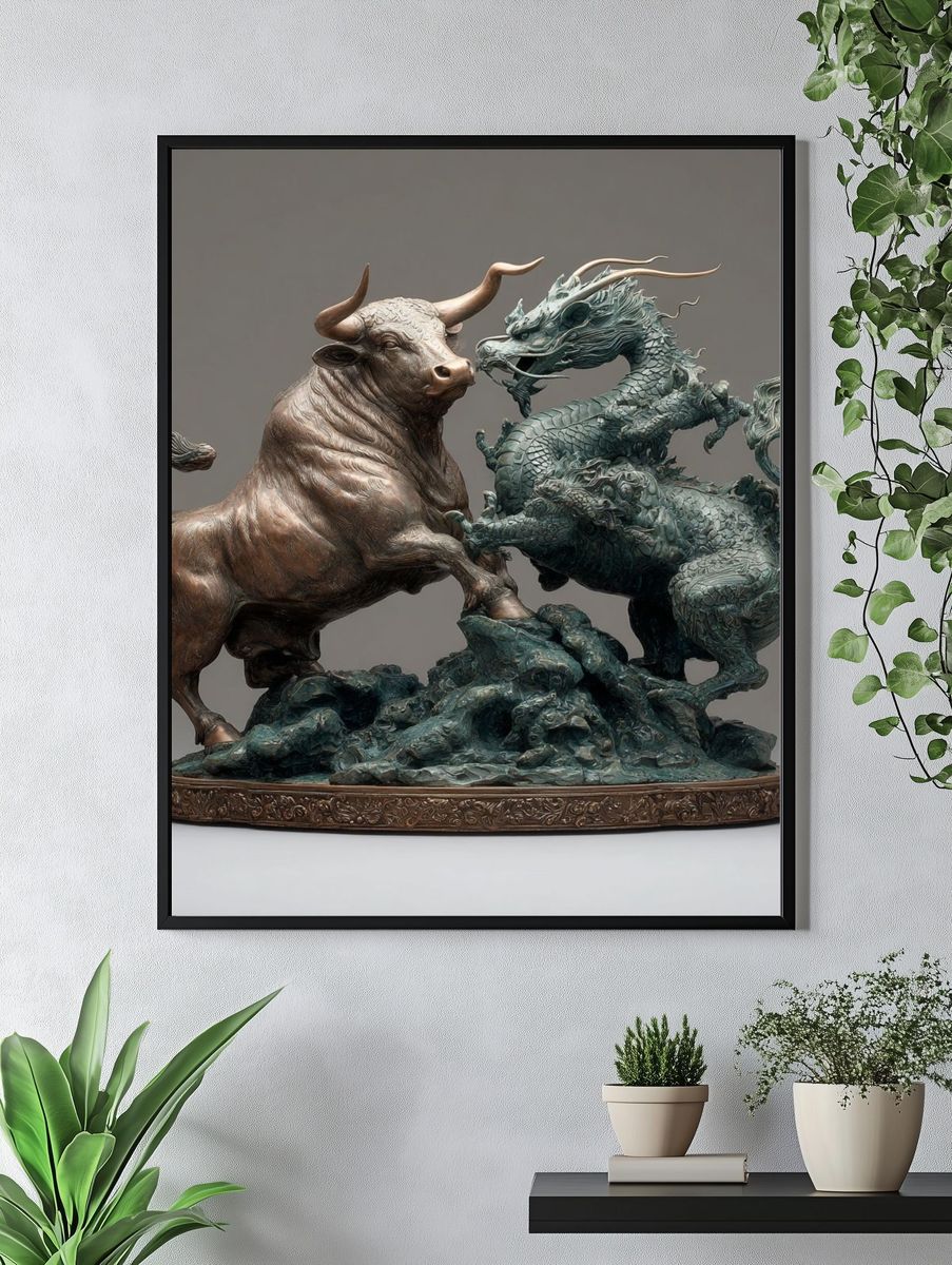 Bull and Dragon Sculpture Print. — room view 4
