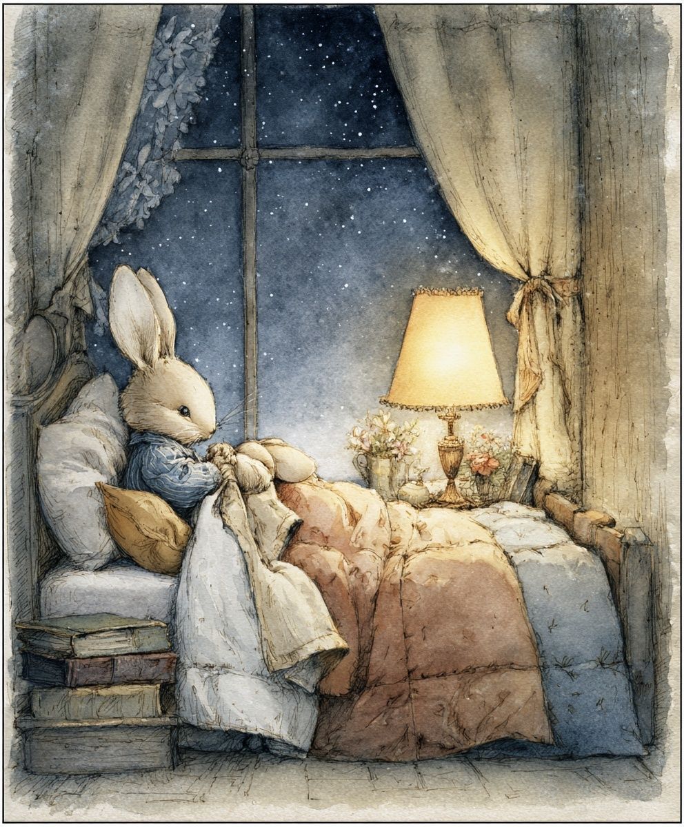 Sleepy Bunny — Illustration Print. poster — illustration art