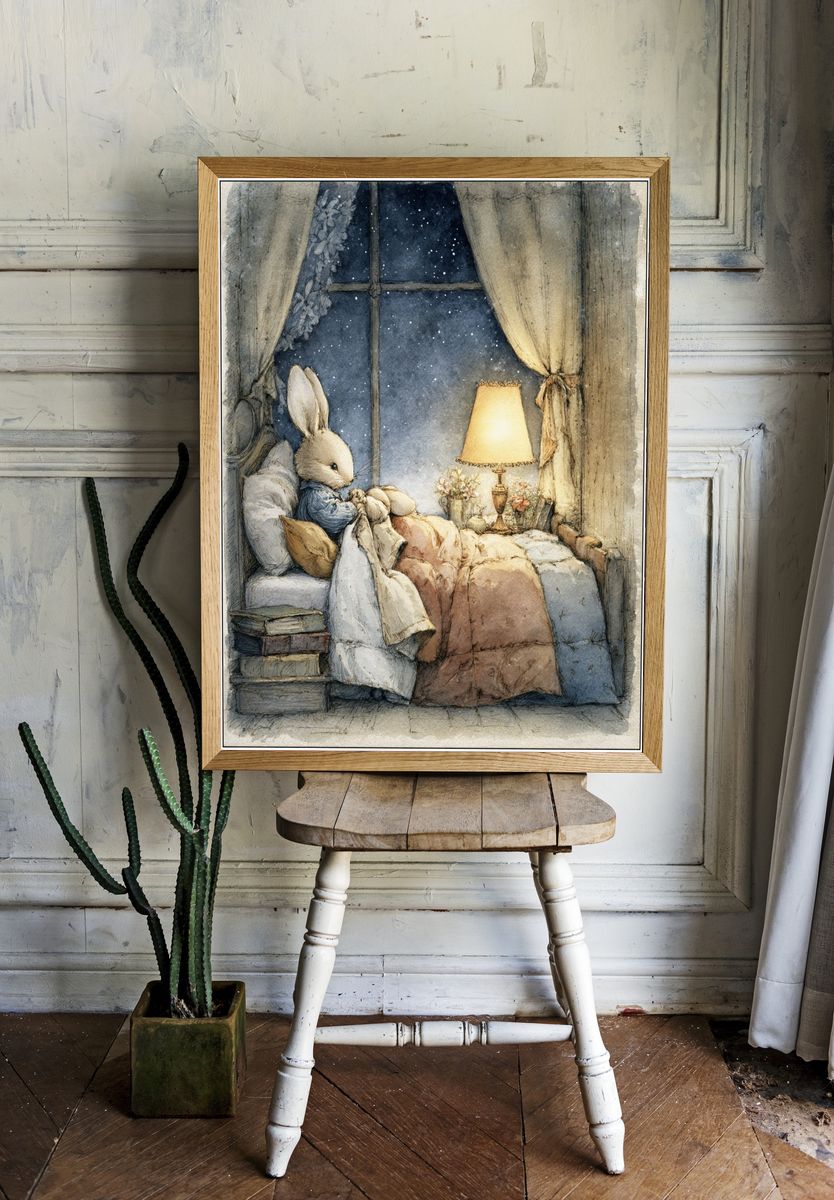 Sleepy Bunny — Illustration Print. — room view 1