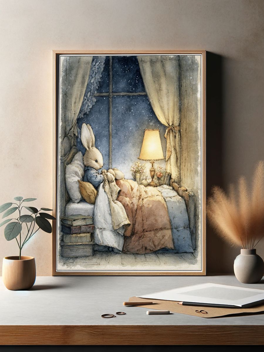 Sleepy Bunny — Illustration Print. — room view 2