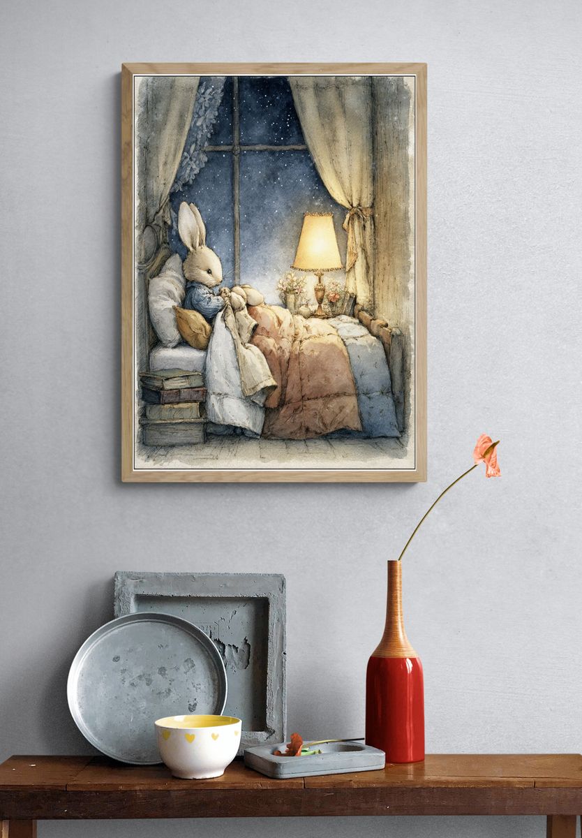 Sleepy Bunny — Illustration Print. — room view 3