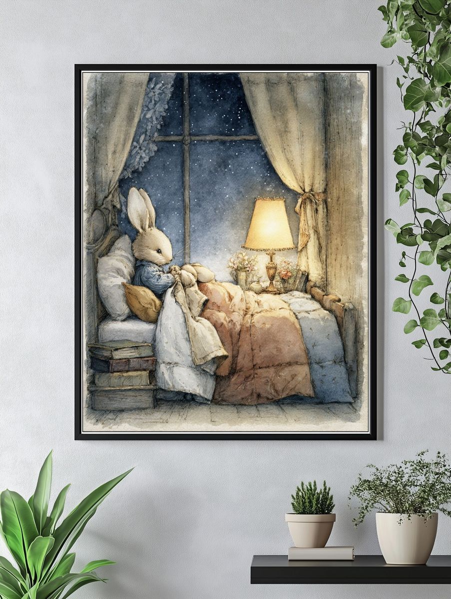 Sleepy Bunny — Illustration Print. — room view 4