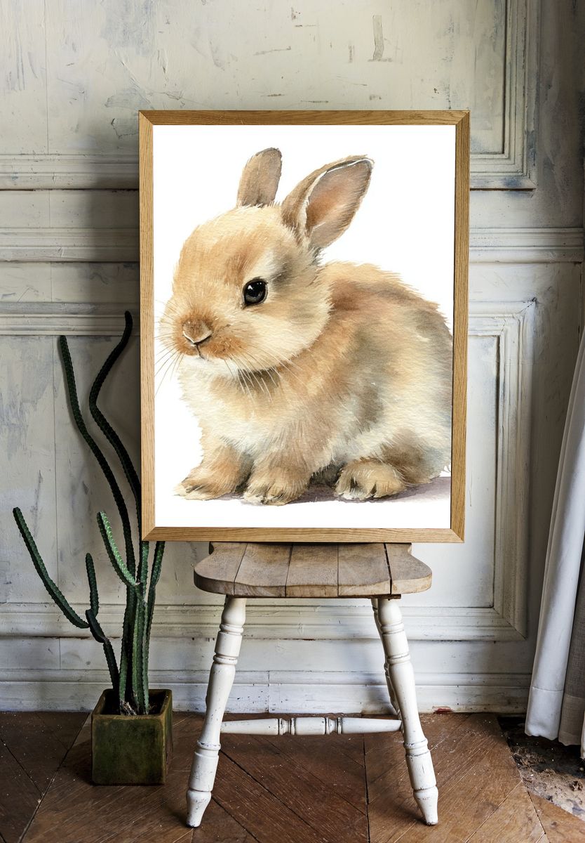 Cute Bunny Watercolor Poster. — room view 1