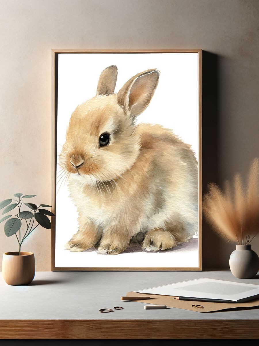 Cute Bunny Watercolor Poster. — room view 2