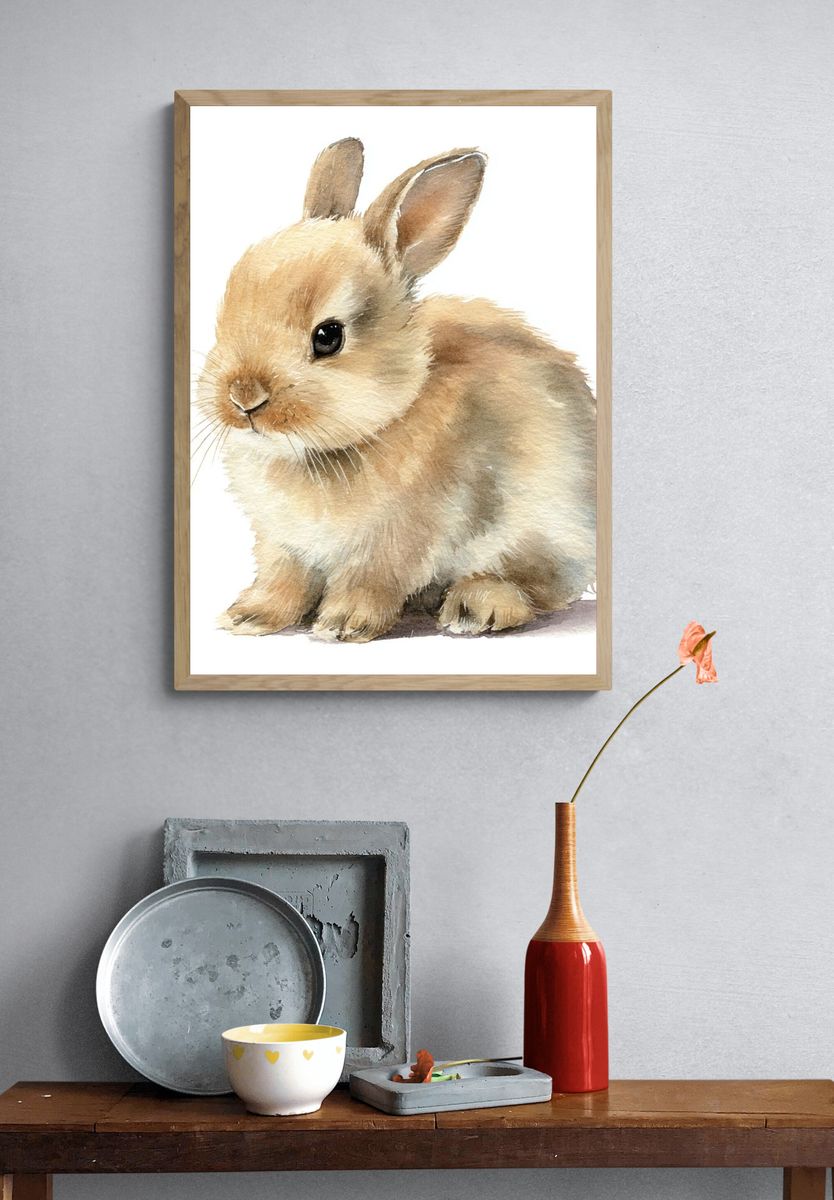 Cute Bunny Watercolor Poster. — room view 3