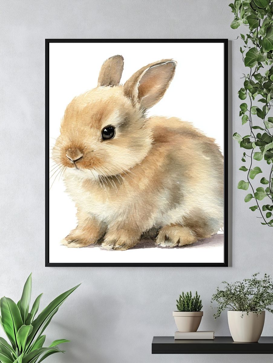 Cute Bunny Watercolor Poster. — room view 4