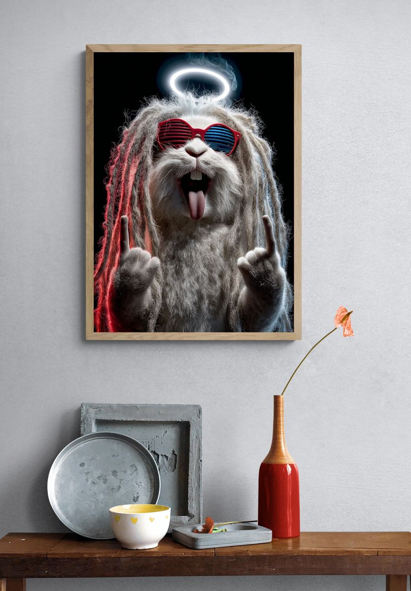Cool Bunny with Dreadlocks — Funny Print. — room view 3