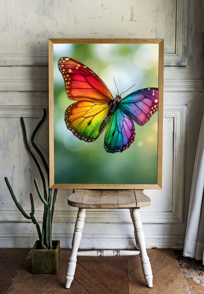 Rainbow Butterfly Photography Poster. — room view 1