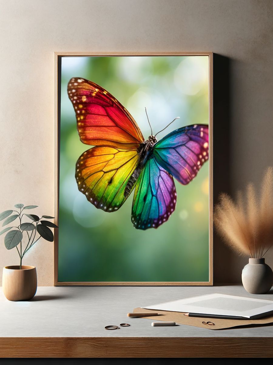 Rainbow Butterfly Photography Poster. — room view 2