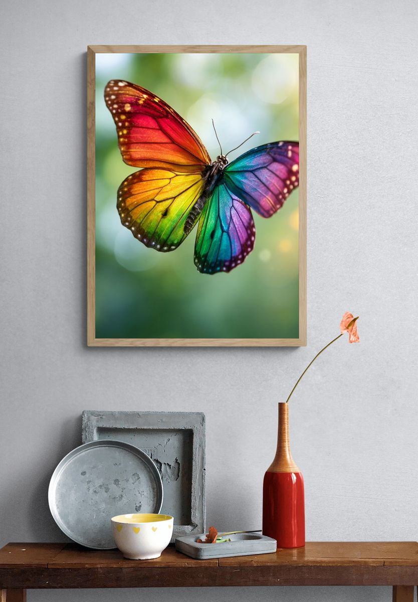 Rainbow Butterfly Photography Poster. — room view 3