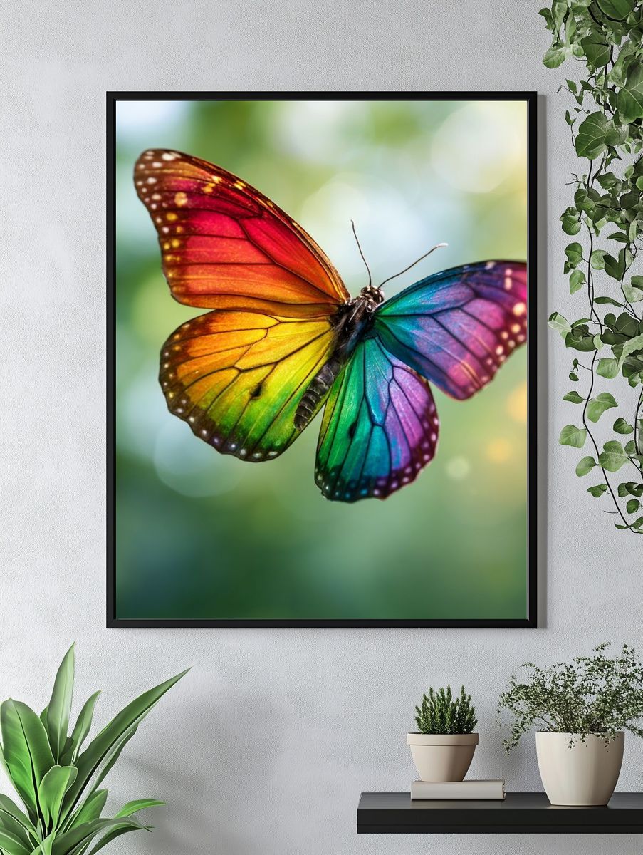 Rainbow Butterfly Photography Poster. — room view 4