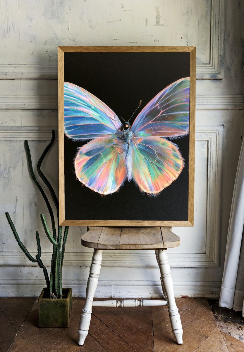 Iridescent Butterfly Illustration Poster. — room view 1