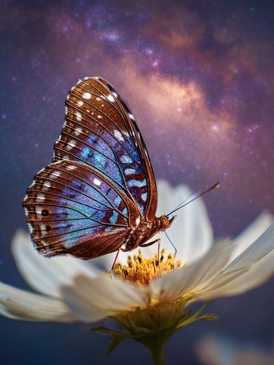 Butterfly on Cosmos Flower Photography Poster. poster