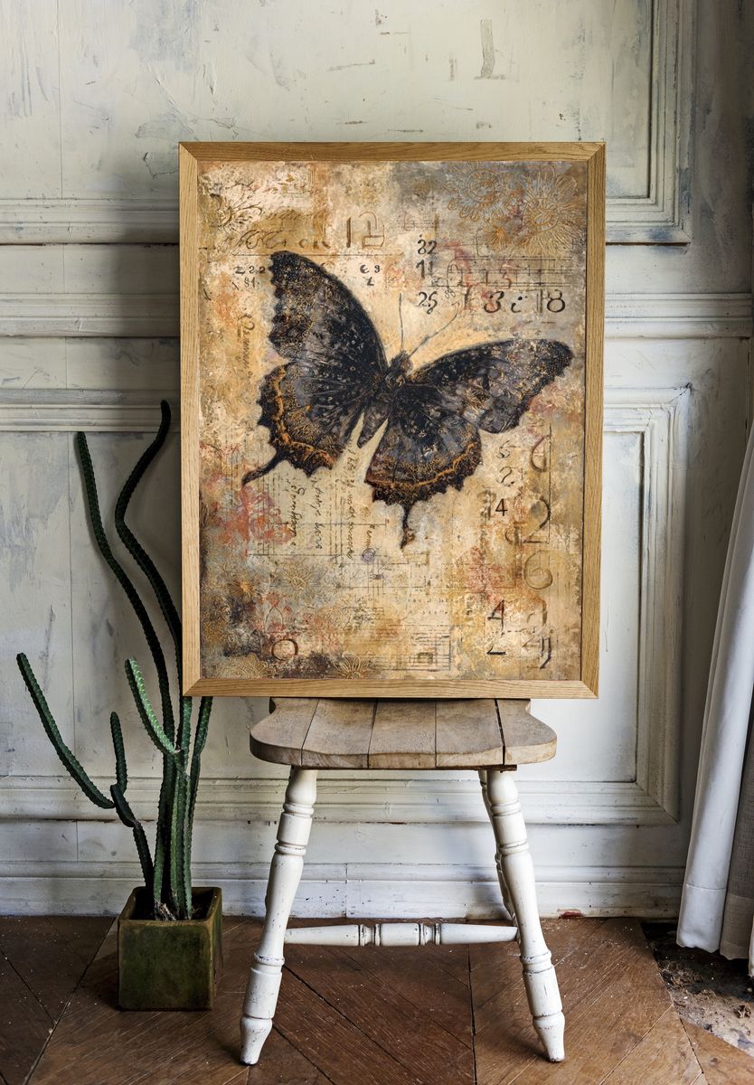 Butterfly Collage Vintage Print. room preview