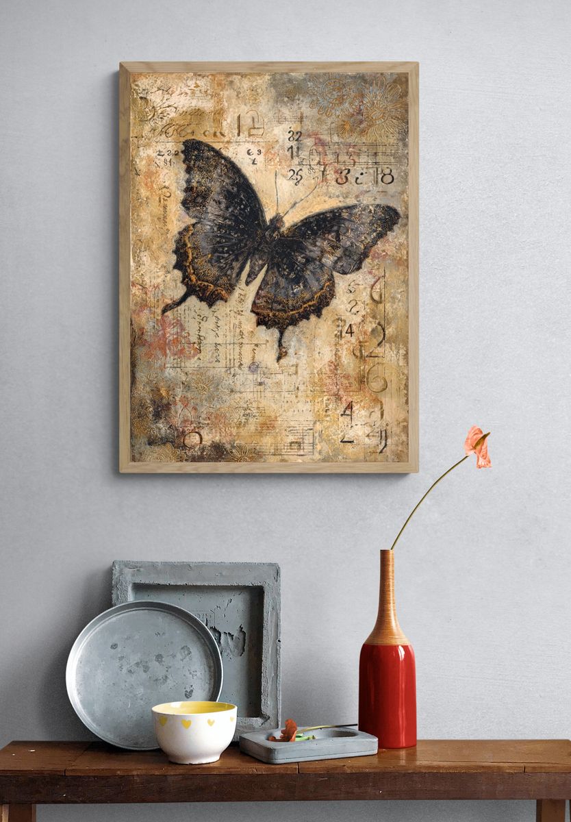 Butterfly Collage Vintage Print. — room view 3