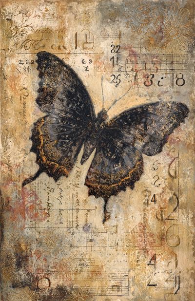 Butterfly Collage Vintage Print.