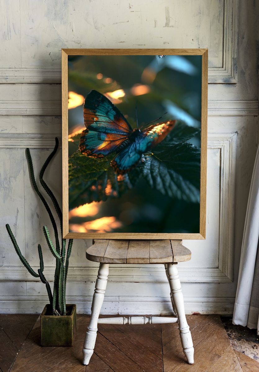Butterfly on Leaves Photography Poster. room preview