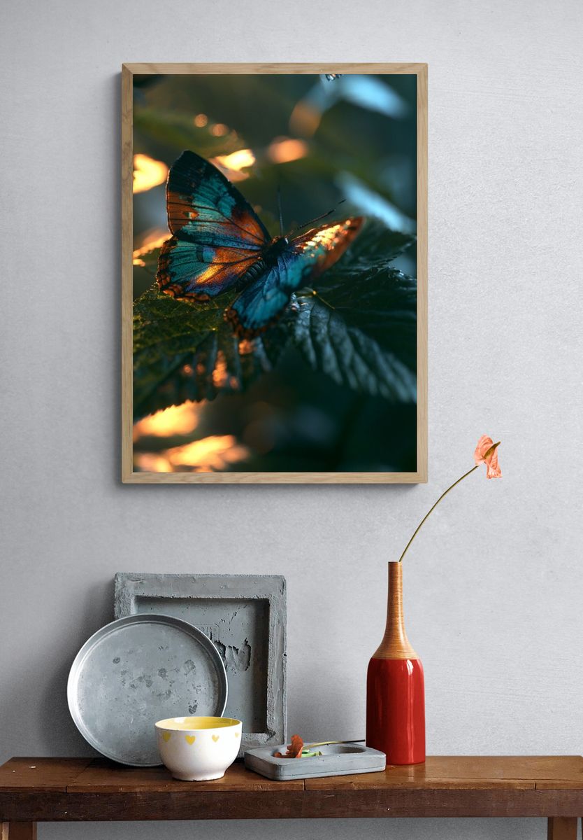 Butterfly on Leaves Photography Poster. — room view 3