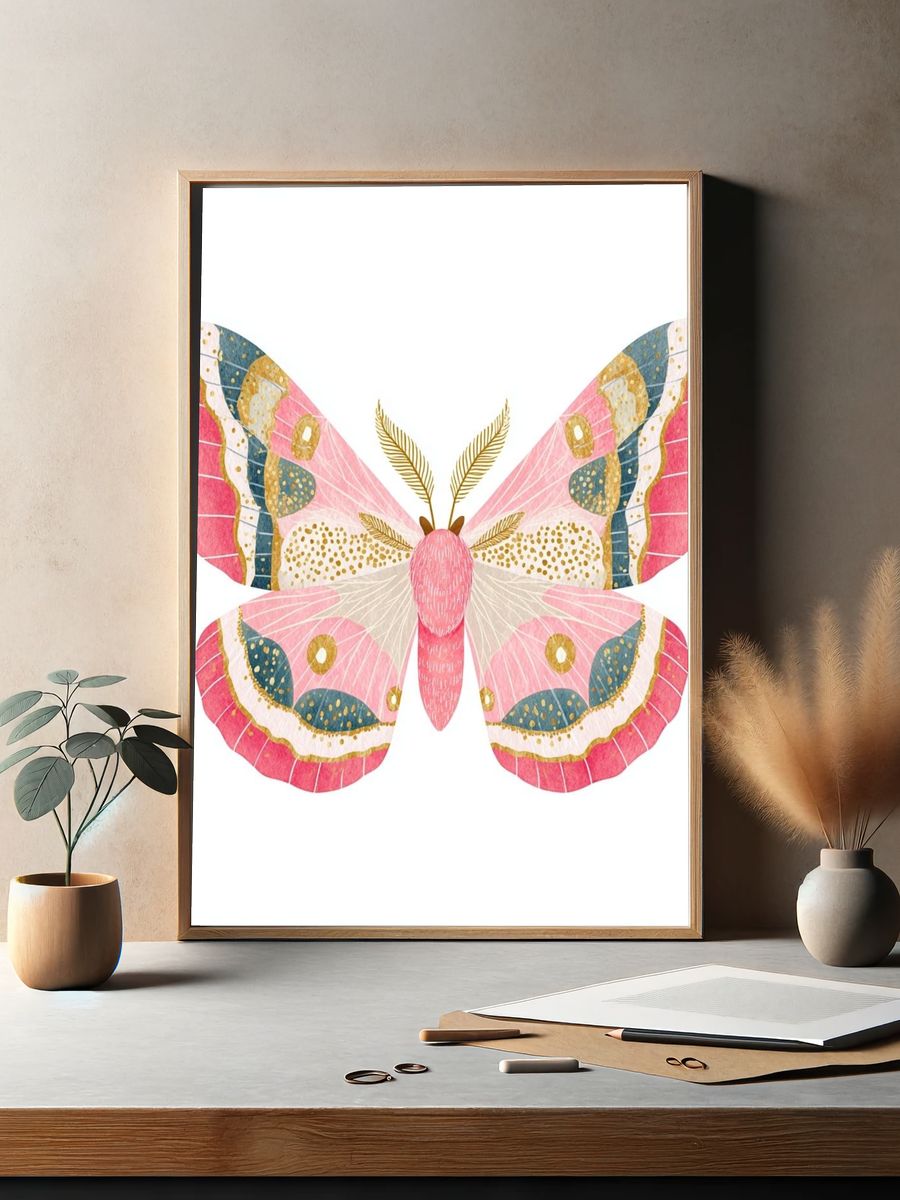 Pink Butterfly Watercolor Print. — room view 2