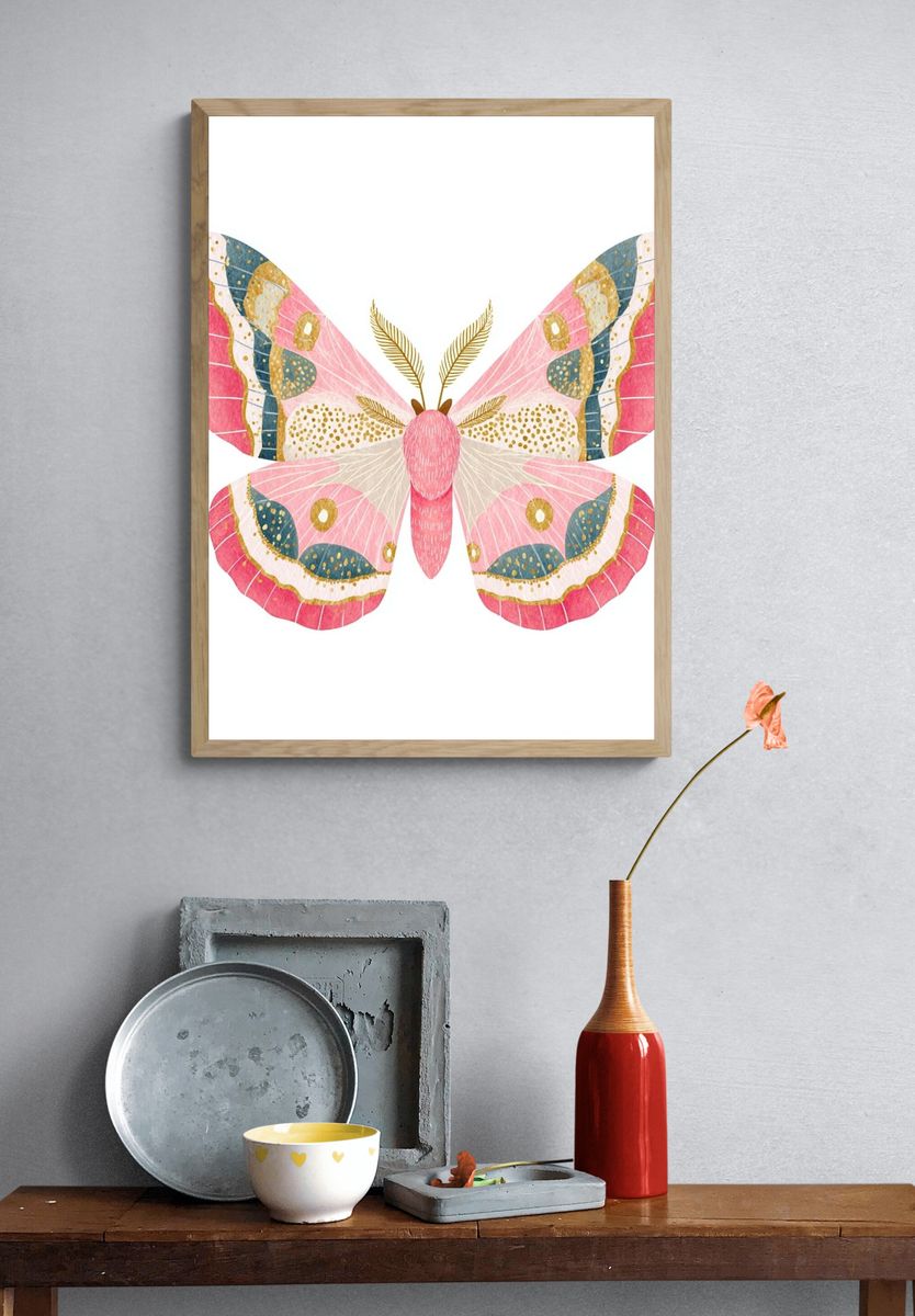 Pink Butterfly Watercolor Print. — room view 3