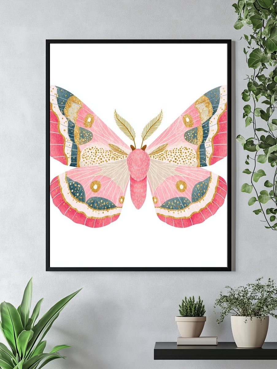 Pink Butterfly Watercolor Print. — room view 4