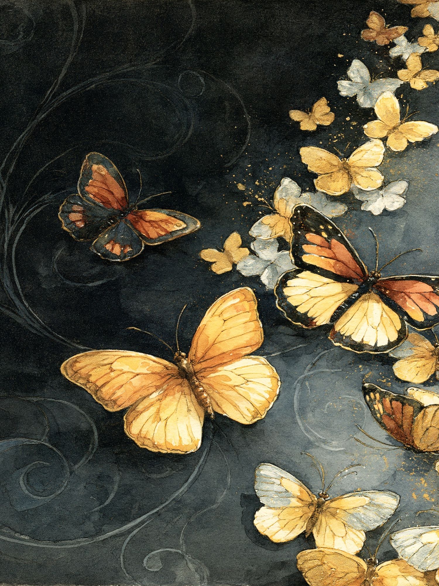 Golden Butterflies Watercolor Poster. poster detail