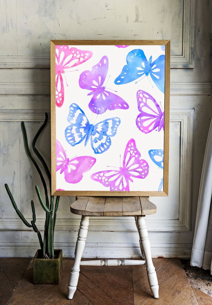 Watercolor butterfly pattern, feminine background. — room view 1