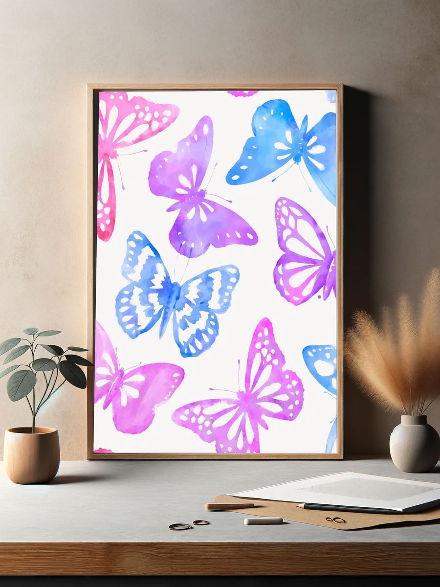 Watercolor butterfly pattern, feminine background. — room view 2