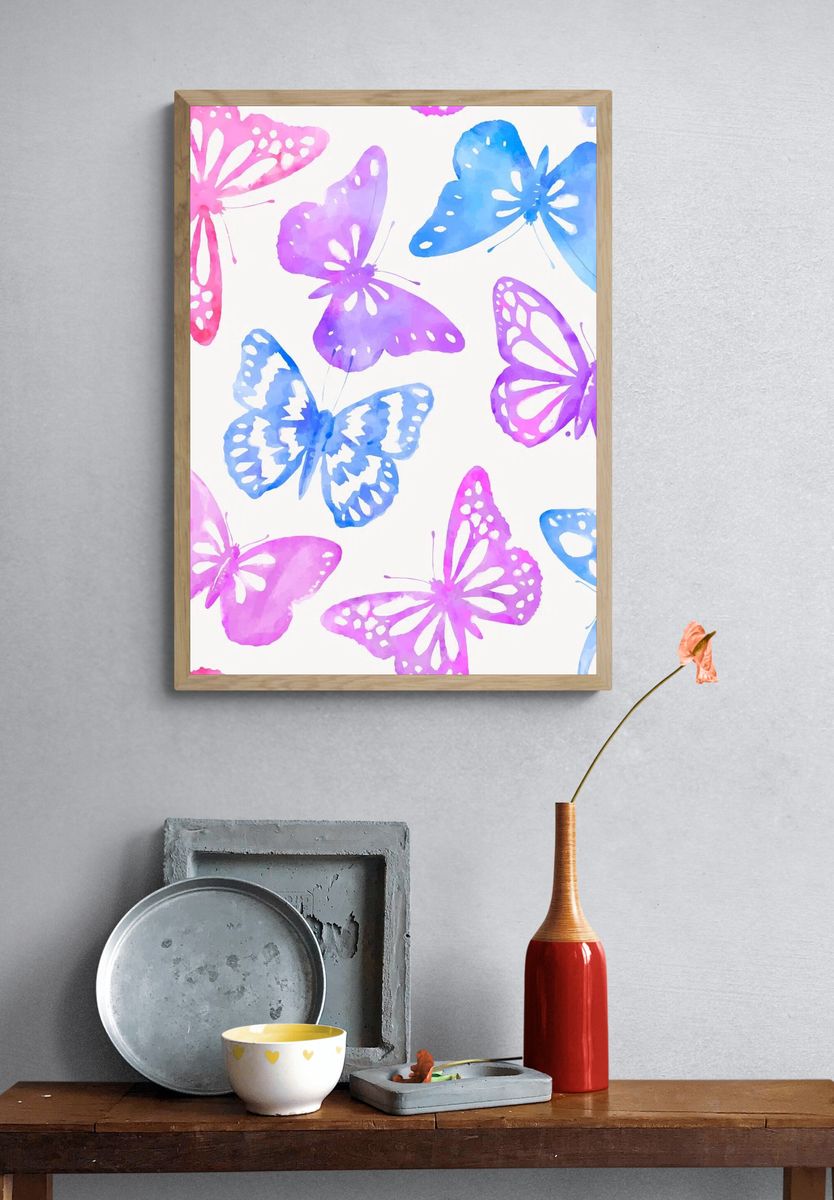 Watercolor butterfly pattern, feminine background. — room view 3