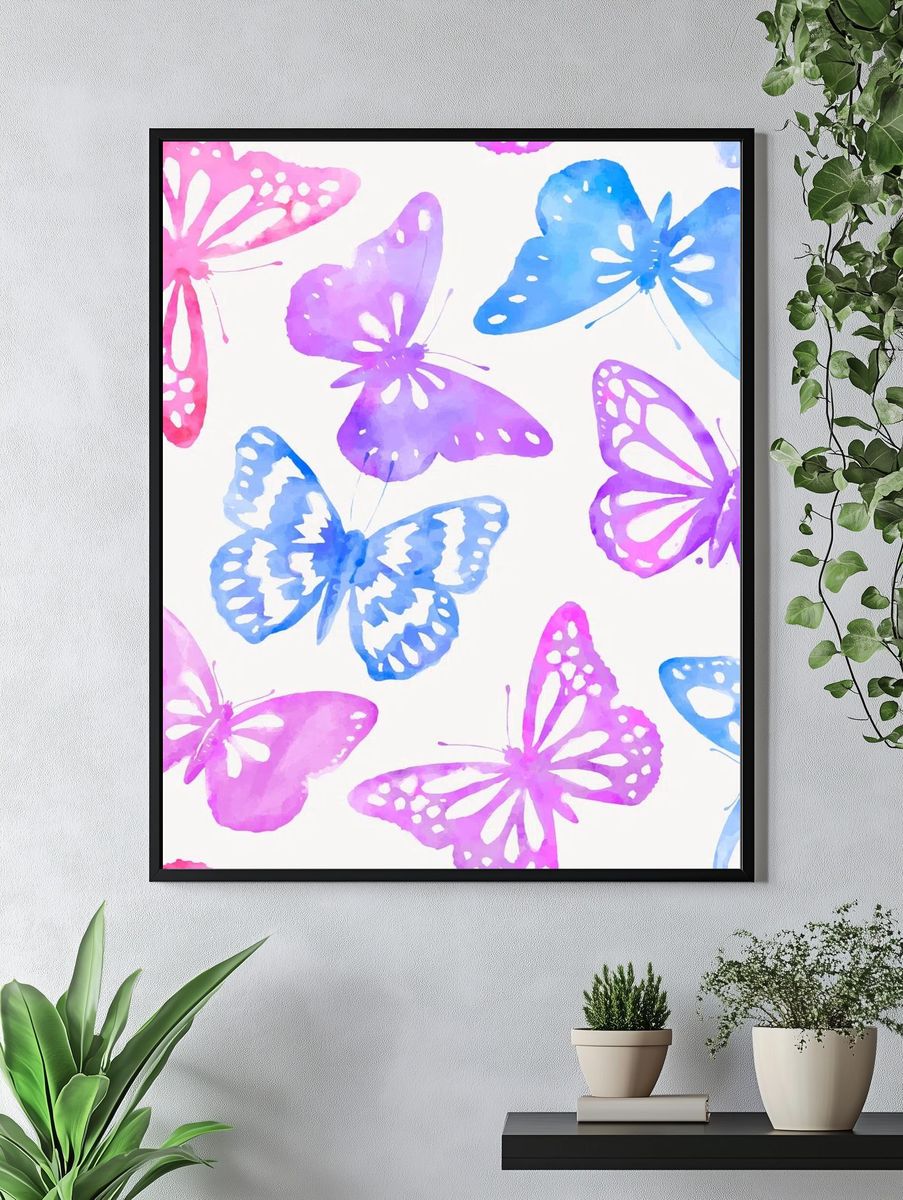 Watercolor butterfly pattern, feminine background. — room view 4
