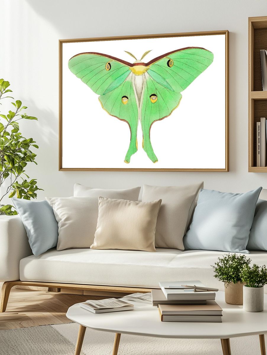 Luna Large pea-green phalaena illustration. — room view 2