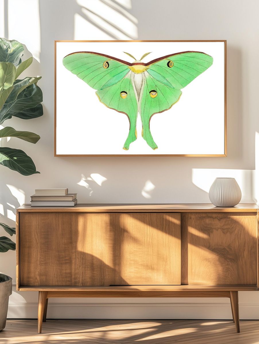 Luna Large pea-green phalaena illustration. — room view 3