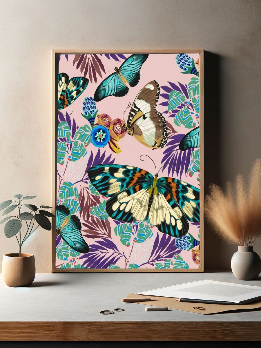 Exotic botanical butterfly background, vintage. — room view 2