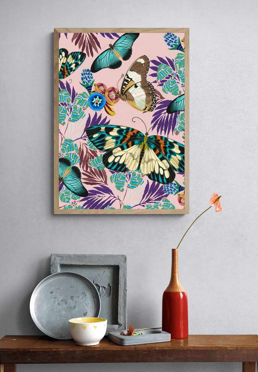 Exotic botanical butterfly background, vintage. — room view 3