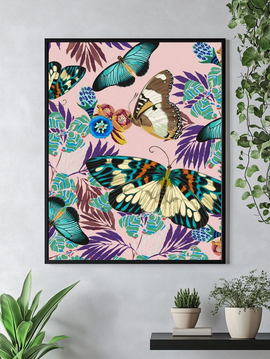Exotic botanical butterfly background, vintage. — room view 4